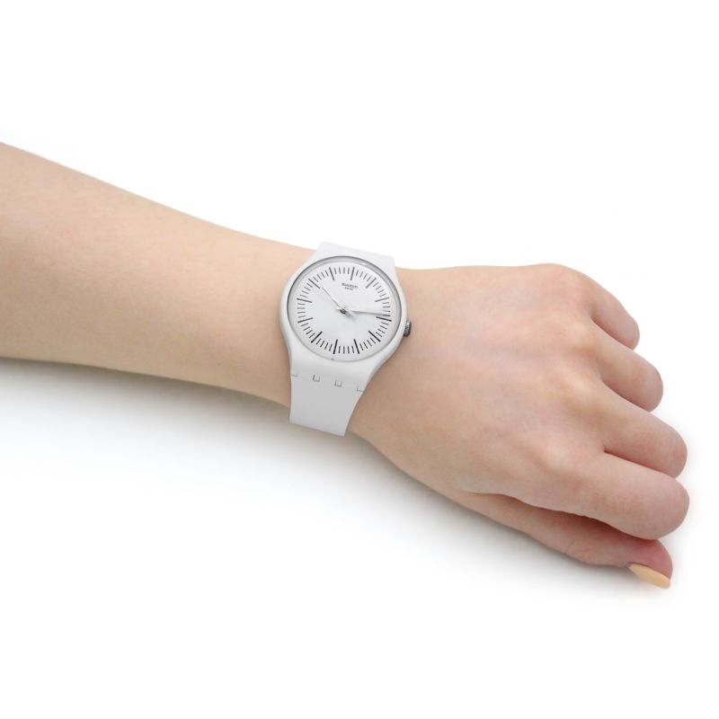 Swatch SUOW173 WHITENPURPLE White & Purple Silicone Strap White Dial Purple Markers Women's Watch - mzwatcheslk srilanka