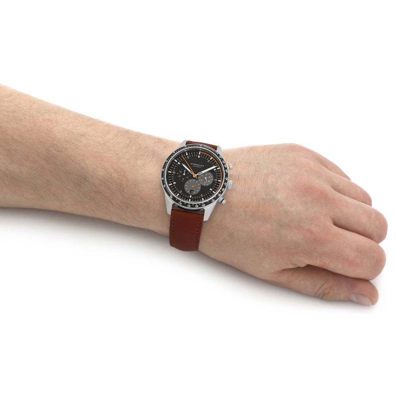 STERNGLAS S01-TY03-MO11 Tachymeter 43mm Quartz Black Brown Leather Men's Watch - mzwatcheslk srilanka