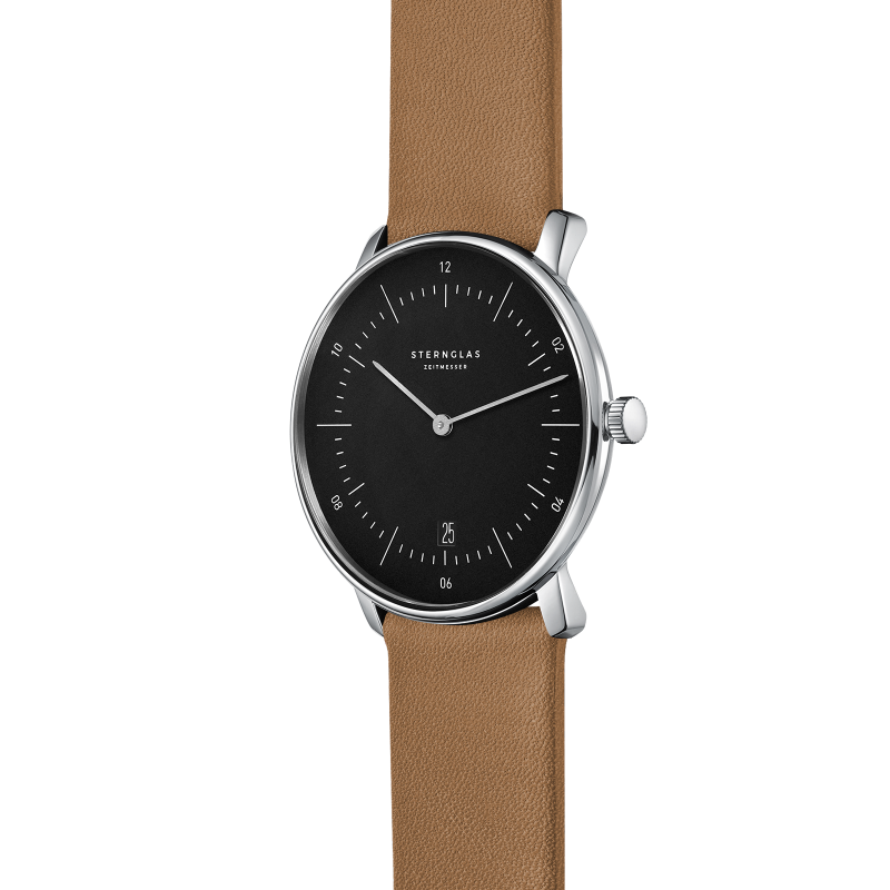 STERNGLAS S01-NA03-PR01 Naos Black Dial Brown Leather Strap Men's Watch - mzwatcheslk srilanka