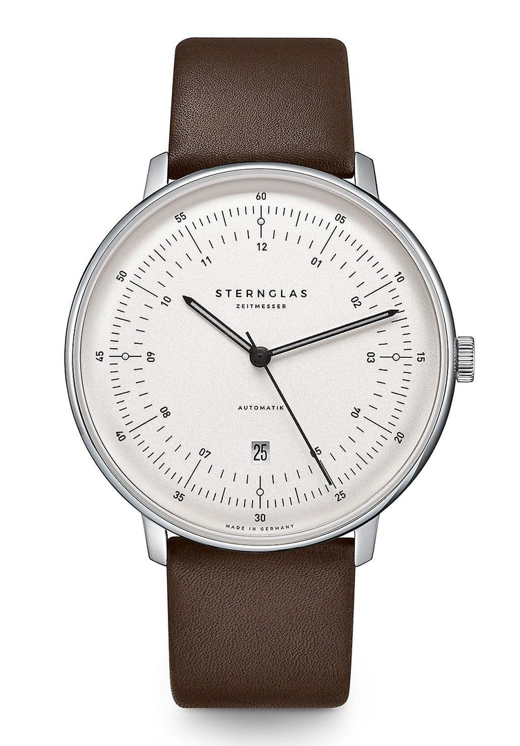 STERNGLAS S02-HH10-PR04 Hamburg Automatic White Dial Brown Leather Strap Men's Watch - mzwatcheslk srilanka