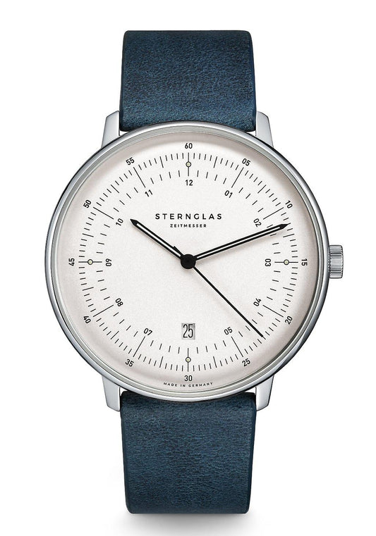 STERNGLAS S01-HH10-VI13 Hamburg White Dial Blue Leather Strap Men's Watch - mzwatcheslk srilanka