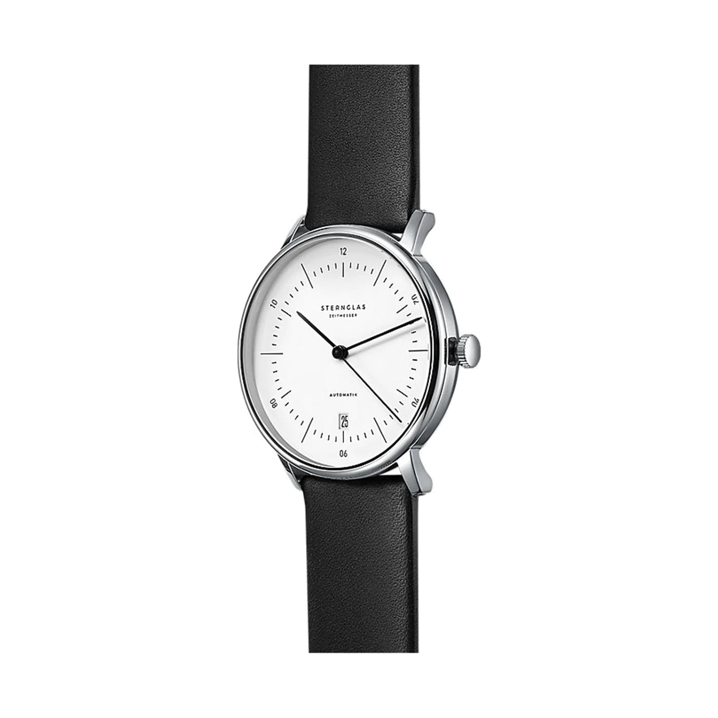 STERNGLAS S02-NA01-PR07 Naos Automatic White Dial Black Leather Strap Men's Watch - mzwatcheslk srilanka