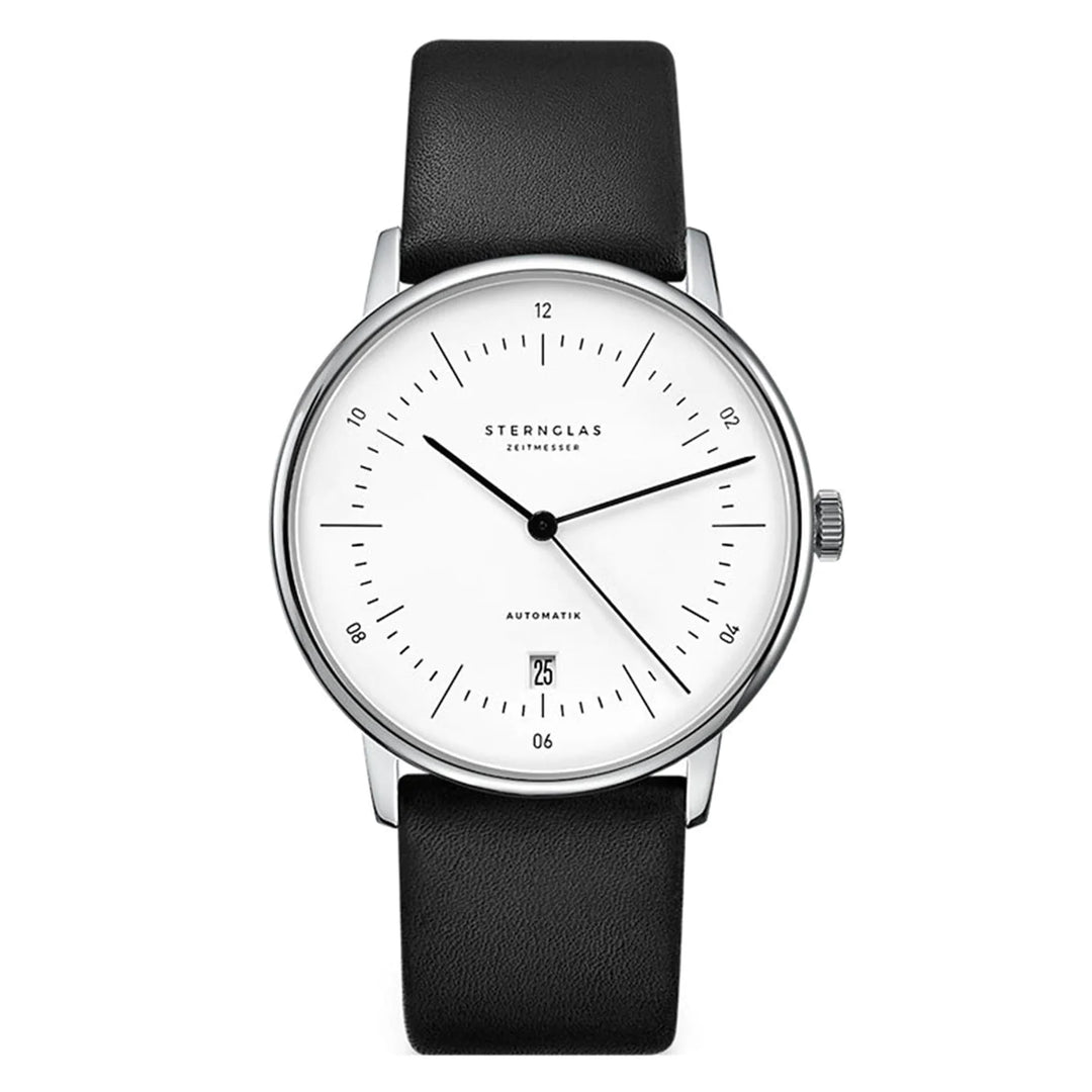 STERNGLAS S02-NA01-PR07 Naos Automatic White Dial Black Leather Strap Men's Watch - mzwatcheslk srilanka