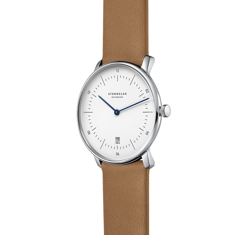 STERNGLAS S01-NA01-PR01 Naos White Dial Tan Leather Strap Men's Watch - mzwatcheslk srilanka