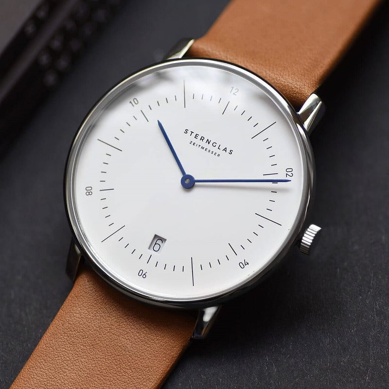 STERNGLAS S01-NA01-PR01 Naos White Dial Tan Leather Strap Men's Watch - mzwatcheslk srilanka