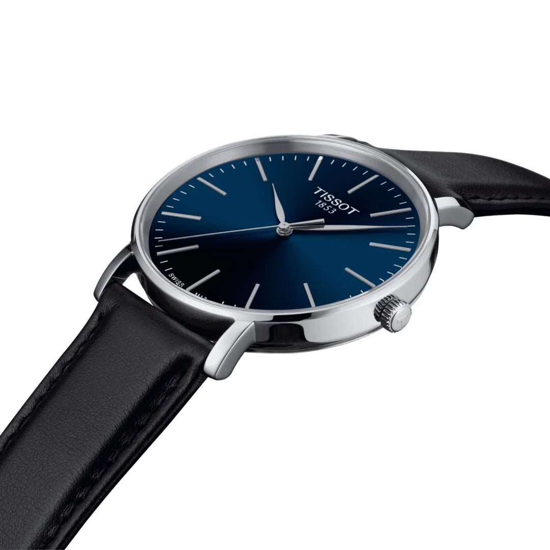 TTissot Men's Everytime T1434101604100 Blue Dial Black Leather Strap Watch - mzwatcheslk srilanka