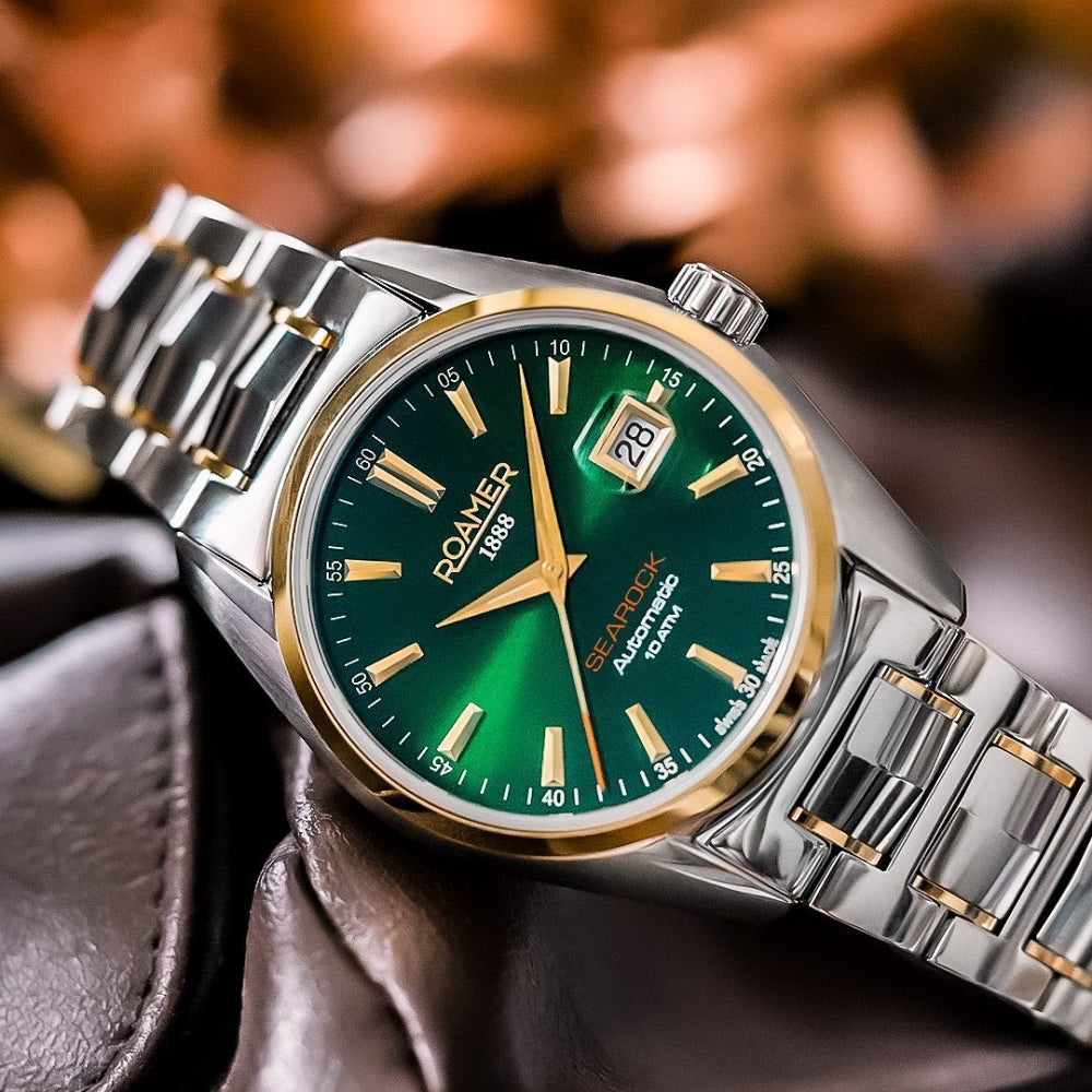 Roamer 210633 47 75 20 Searock Automatic Green Dial Bi Colour Bracelet Men's Watch - mzwatcheslk srilanka