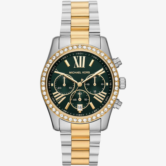 Michael Kors MK7303 Lexington Green Chronograph Dial Two Tone Stainless Steel Bracelet Women's Watch - mzwatcheslk srilanka