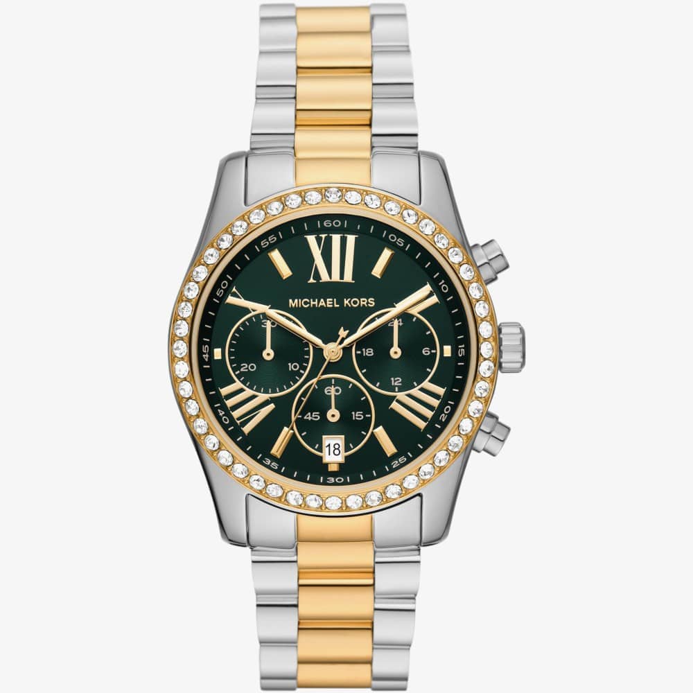 Michael Kors MK7303 Lexington Green Chronograph Dial Two Tone Stainless Steel Bracelet Women's Watch - mzwatcheslk srilanka