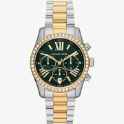 Michael Kors MK7303 Lexington Green Chronograph Dial Two Tone Stainless Steel Bracelet Women's Watch - mzwatcheslk srilanka