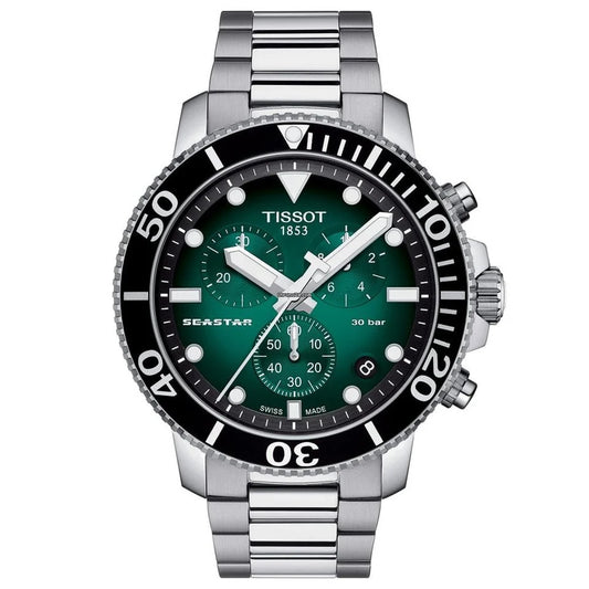 Tissot T1204171109101 Seastar 1000 Chronograph Green Dial Stainless Steel Men's Watch - mzwatcheslk srilanka