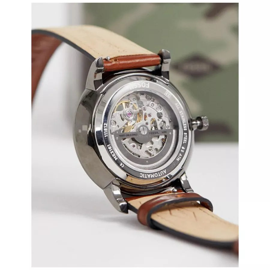 Fossil  ME3161 Neutra Automatic  Grey Open Heart Dial Brown Leather Strap Men's Watch - mzwatcheslk srilanka