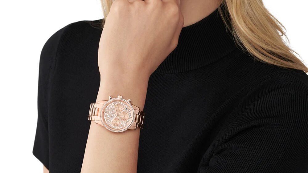 Michael Kors MK7302 Ritz Crystal Chronograph Rose Gold Stainless Steel  Women's Watch