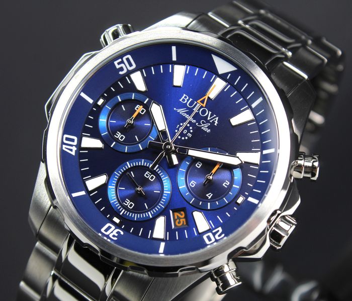 Bulova 96B256 Marine Star Chronograph Blue Dial Men's Watch - mzwatcheslk srilanka