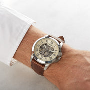 Fossil ME3099 Grant Automatic Skeleton Dial Brown Leather Strap Men's Watch - mzwatcheslk srilanka