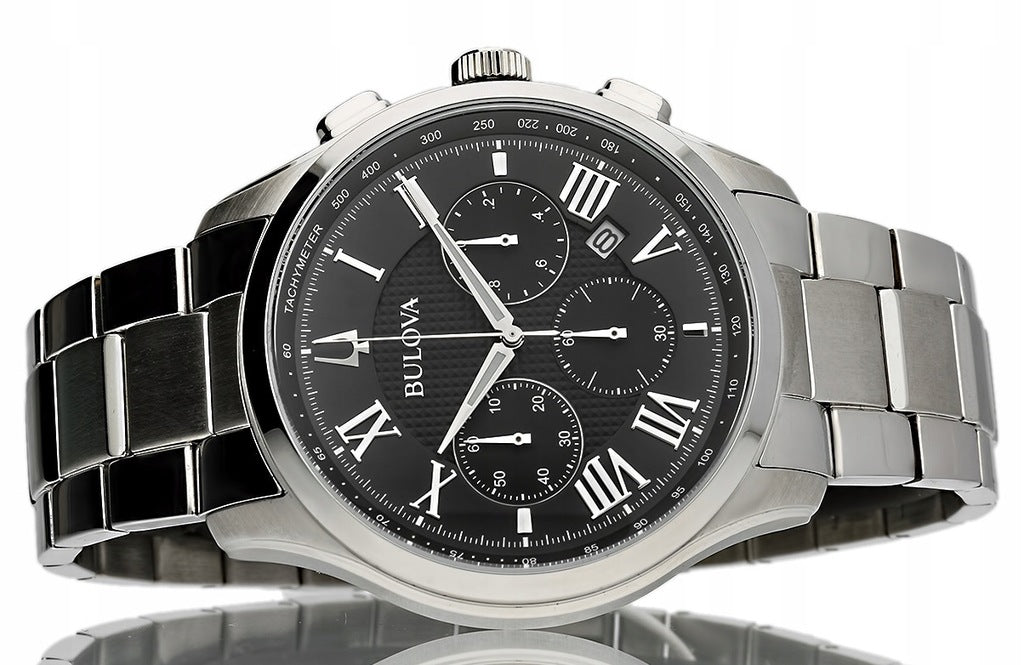 Bulova 96B288 Chronograph Black Dial Stainless Steel Men's Watch - mzwatcheslk srilanka