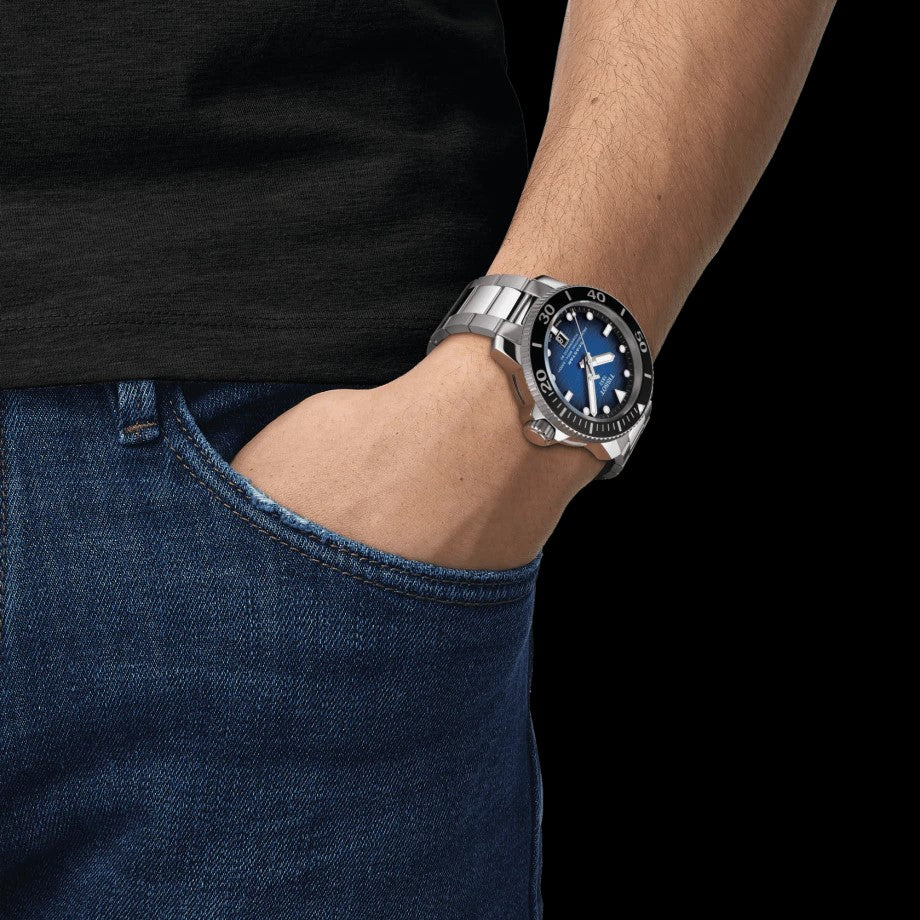 Tissot T1206071104101 Seastar 2000 Pro Powermatic 80 Blue Dial Steel Men's Watch - mzwatcheslk srilanka