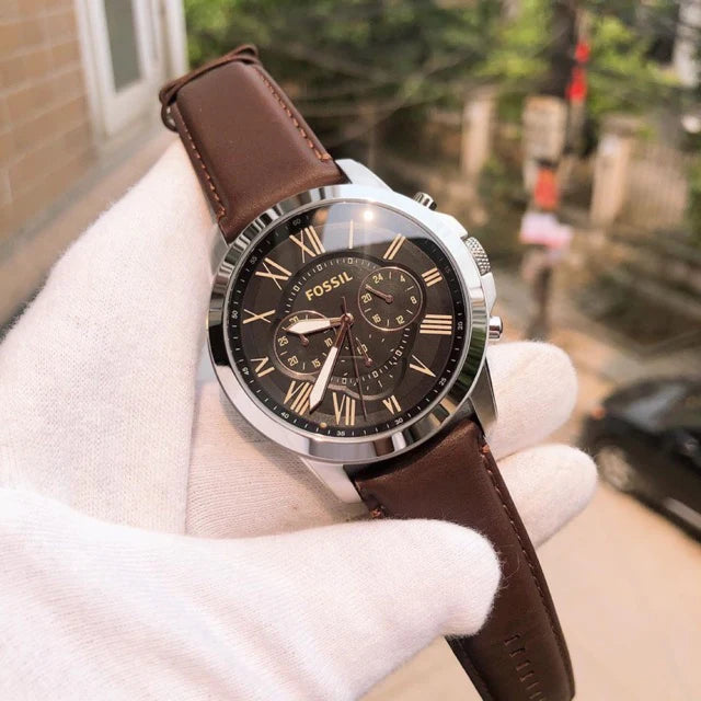 Fs4813 Fossil FS4813 Grant Black Chronograph Dial Brown Leather Strap Mens Wa ...