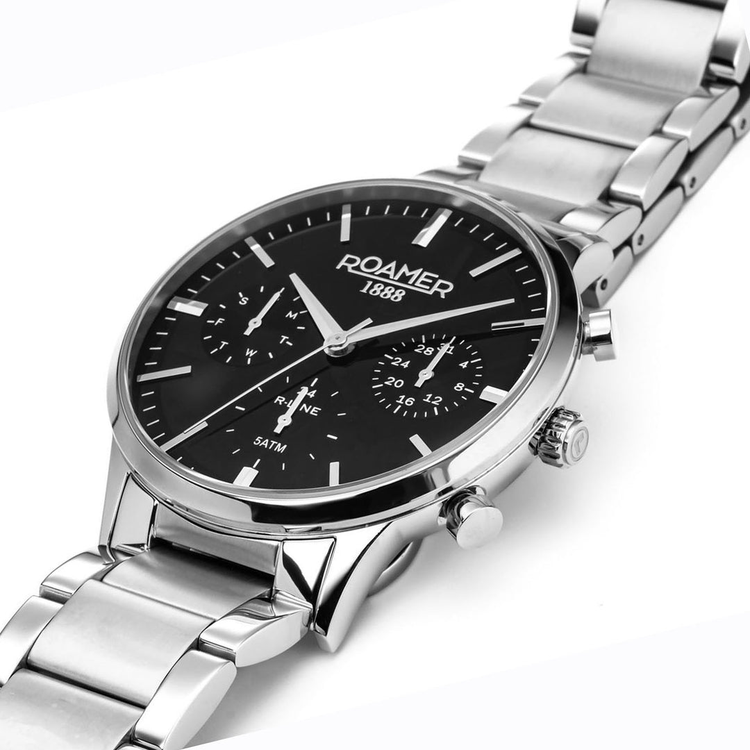 Roamer 718982 41 55 70 R Line Multifunction Black Dial Stainless Steel Bracelet Men's Watch - mzwatcheslk srilanka