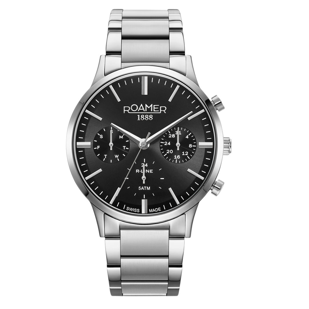 Roamer 718982 41 55 70 R Line Multifunction Black Dial Stainless Steel Bracelet Men's Watch - mzwatcheslk srilanka