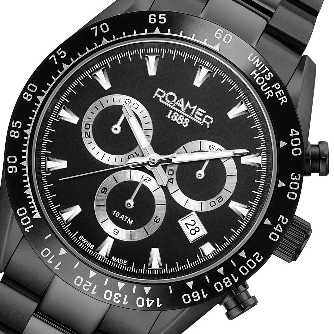 Roamer 850837 44 55 20 Monza 100 Chronograph Black Dial Black PVD Steel Men's Watch - mzwatcheslk srilanka