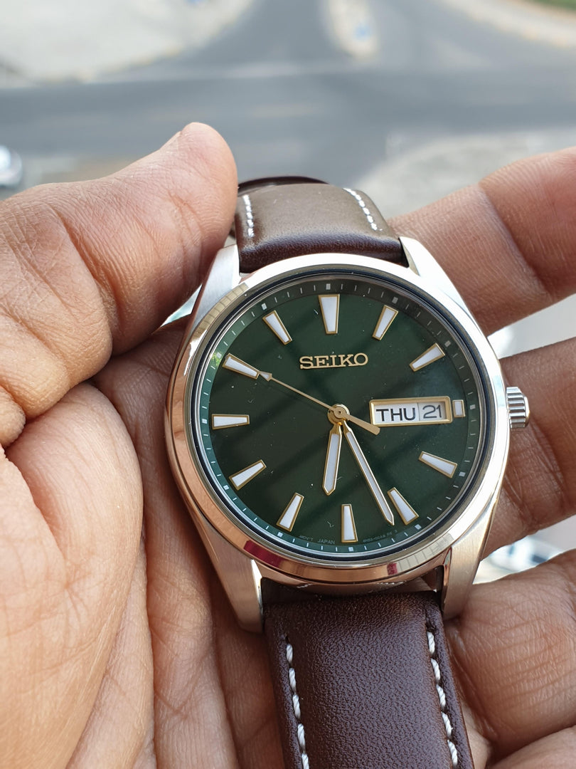 Seiko SUR449P1 Green Dial Brown Leather Strap Men's Watch - mzwatcheslk srilanka