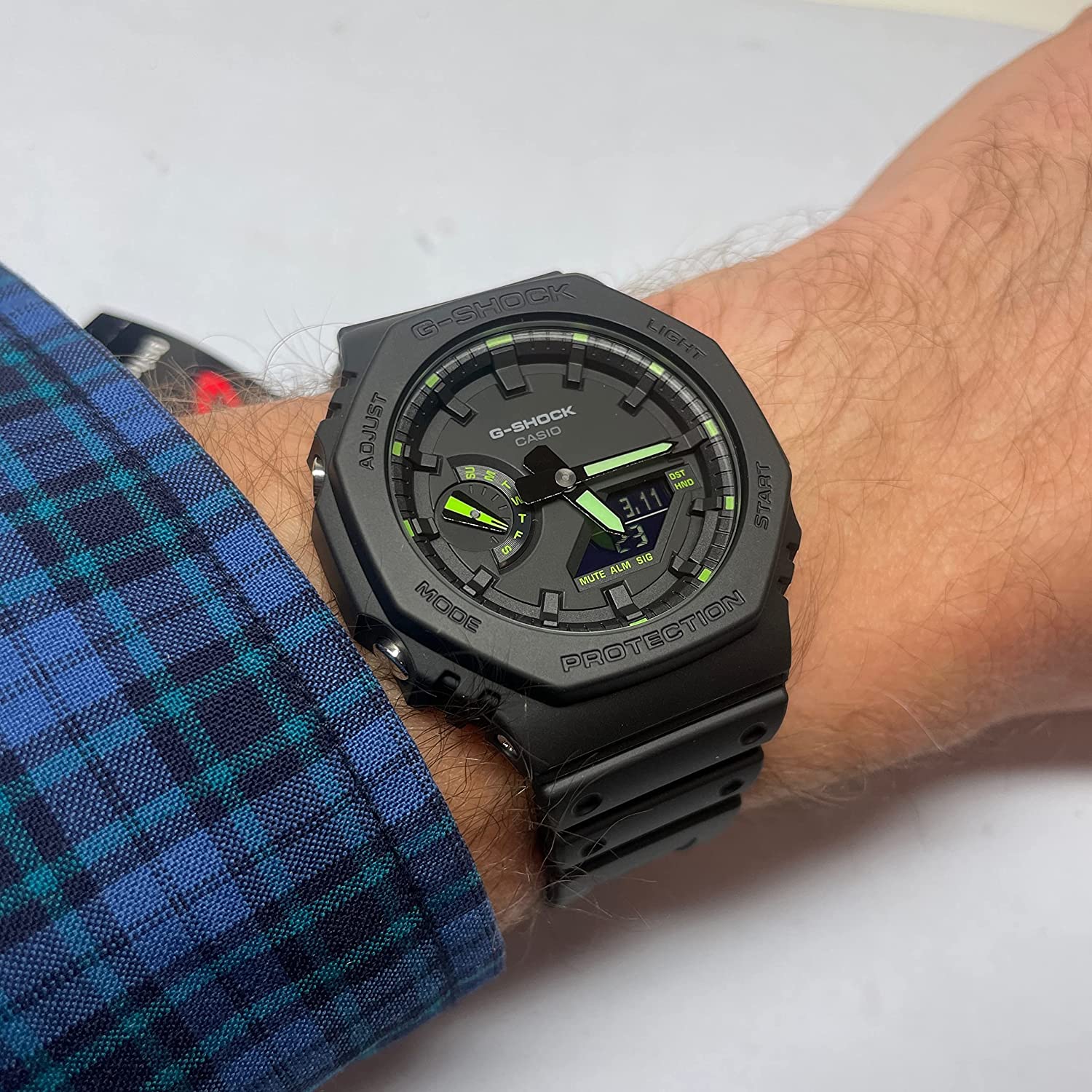 Casio G-Shock GA-2100-1A3ER 2100 Utility Black Series Neon Green Detai ...