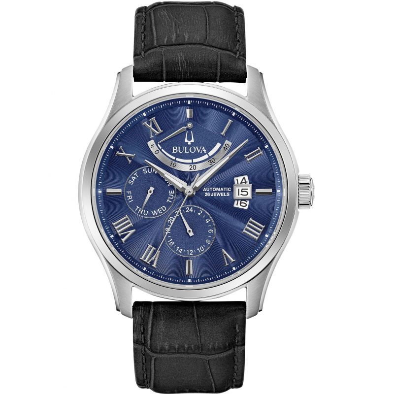 Bulova 96C142 Wilton Auto Blue Dial Black Leather Strap Men's Watch - mzwatcheslk srilanka