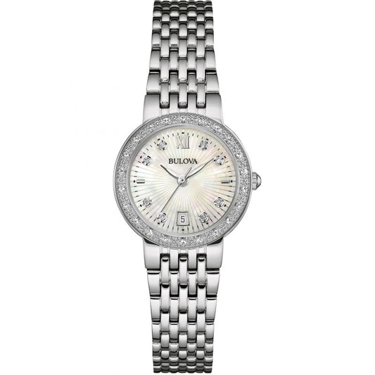 Bulova 96W203 Stainless Steel Diamond Set White Dial Women's Watch - mzwatcheslk srilanka