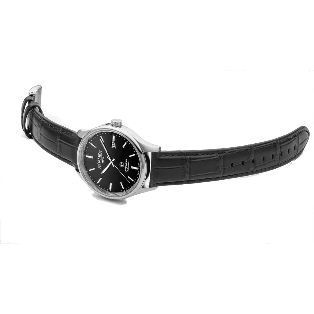 Roamer 983983 41 85 05 Optimus Automatic Black Dial Black Leather Strap Men's Watch - mzwatcheslk srilanka