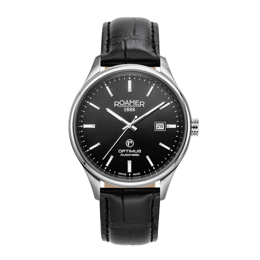 Roamer 983983 41 85 05 Optimus Automatic Black Dial Black Leather Strap Men's Watch - mzwatcheslk srilanka