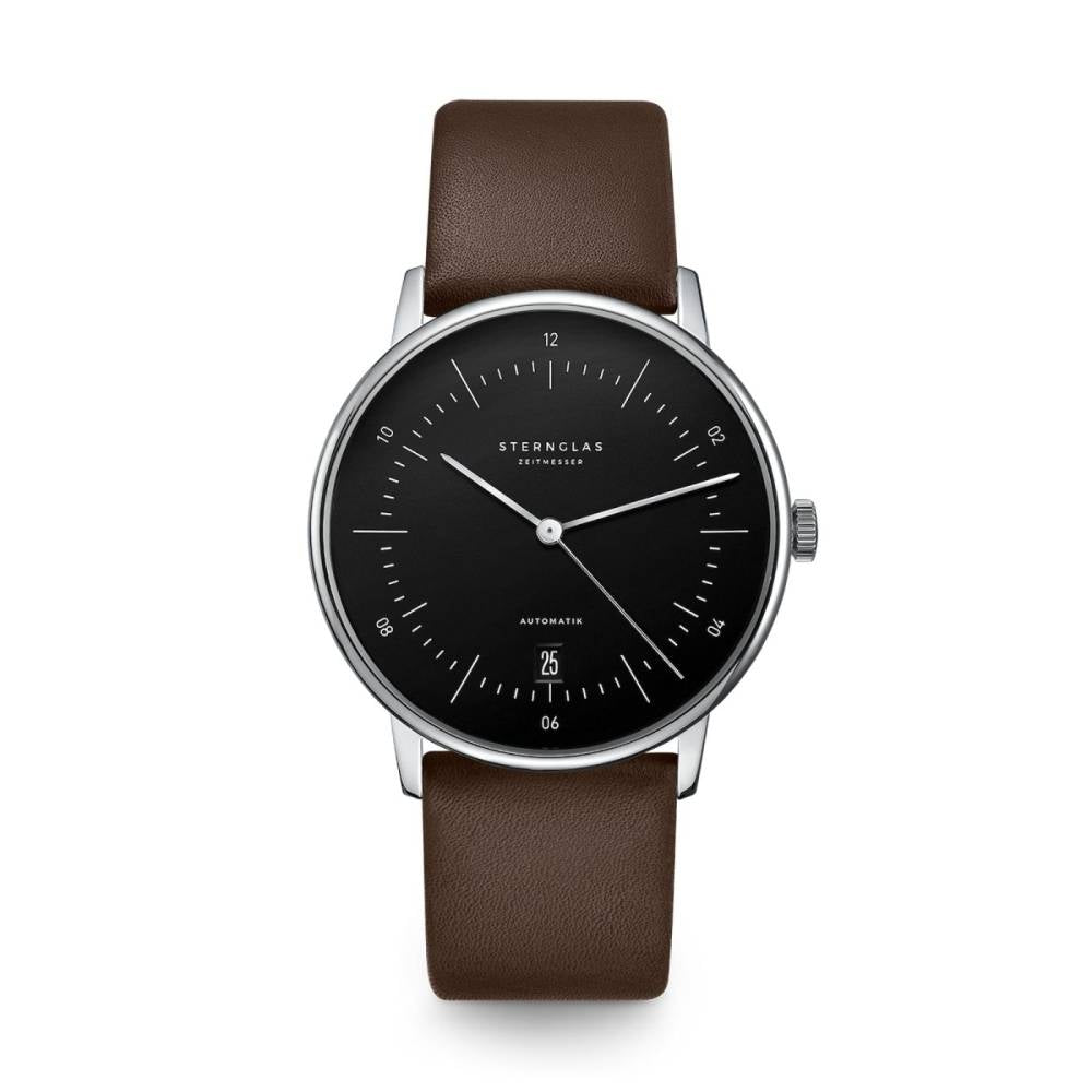 STERNGLAS S02-NA03-PR04 Naos Automatic Black Dial Brown Leather Strap Men's Watch - mzwatcheslk srilanka