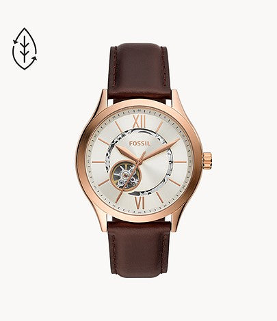 Fossil Fenmore BQ 2650 Automatic Open Heart Dial Brown Leather Strap Men's Watch - mzwatcheslk srilanka