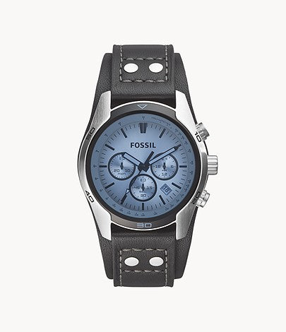 Fossil  CH2564 Coachman  Blue Chronograph Dial  Black Leather Strap Men's Watch - mzwatcheslk srilanka