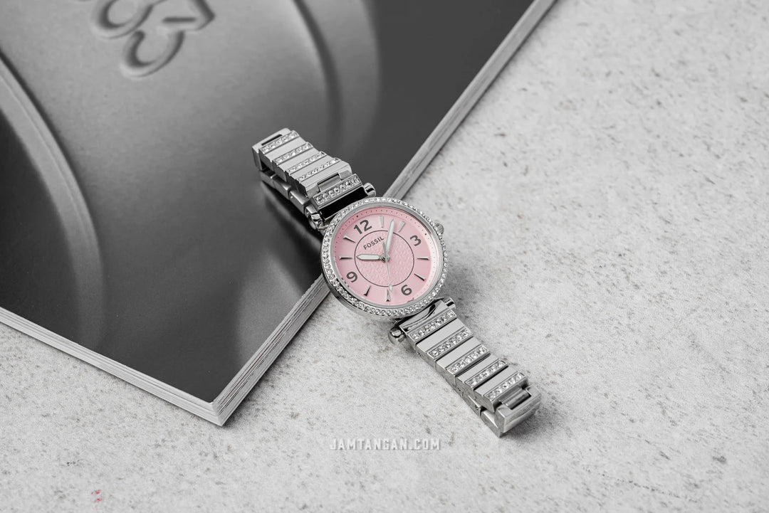 Fossil Carlie ES5189 Pink Dial Silver Strap Women's Watch(AVAILABLE ONLINE) - mzwatcheslk srilanka