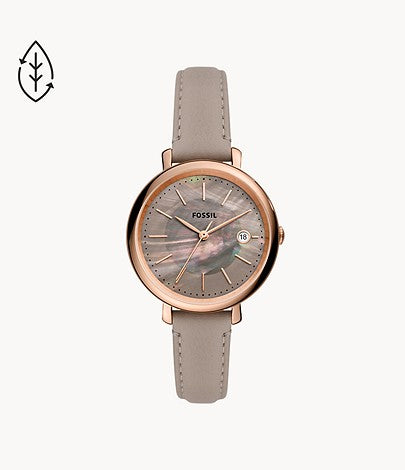 Fossil  ES5091  Jacqueline Solar  Mother-of-Pearl Dial  Taupe Eco-Leather Strap Women's Watch - mzwatcheslk srilanka