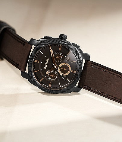 Fossil FS4656 Machine Black Chronograph Dial  Brown Leather Strap  Men's Watch - mzwatcheslk srilanka