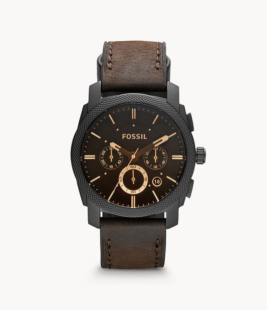 Fossil FS4656 Machine Black Chronograph Dial  Brown Leather Strap  Men's Watch - mzwatcheslk srilanka
