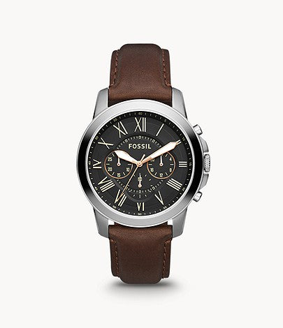 Fossil FS4813 Grant Black Chronograph Dial Brown Leather Strap Mens Watch - mzwatcheslk srilanka