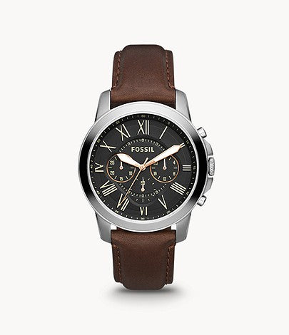 Fossil FS4813 Grant Black Chronograph Dial Brown Leather Strap Mens Wa ...