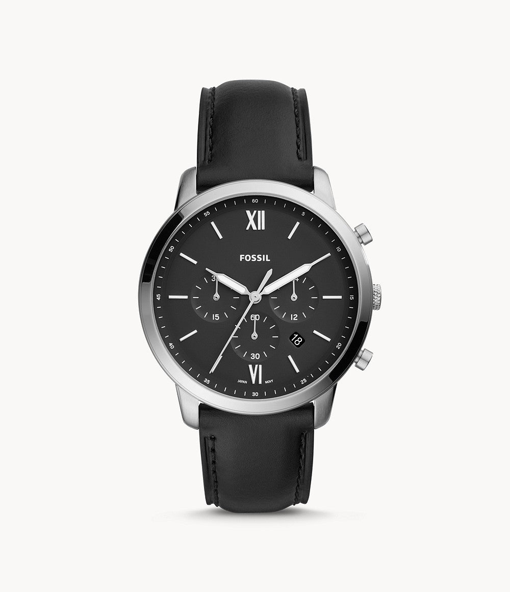 Fossil FS5452 Neutra Chrono Black Dial Black Leather Strap Men's Watch ...