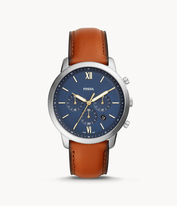 Fossil FS5453  Neutra Chrono  Blue Chronograph Dial Brown Leather Strap Men's Watch - mzwatcheslk srilanka
