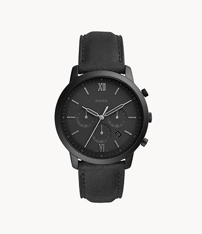 Fossil  FS5503 Neutra Chrono  Black Dial  Black Leather Strap Men's Watch - mzwatcheslk srilanka