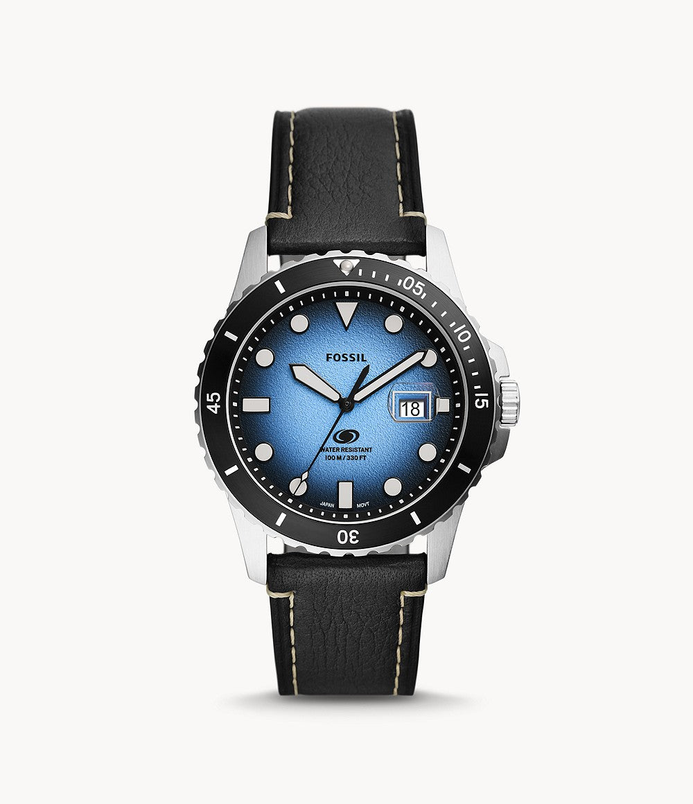 Fossil  FS5960  Blue Dial Black Eco Leather Strap Men’s Watch - mzwatcheslk srilanka