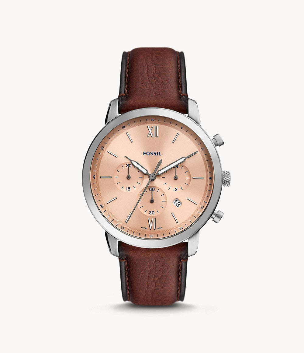 Fossil FS5982 Neutra Rose Gold Chronograph Dial Brown Eco Leather Strap Men's Watch - mzwatcheslk srilanka