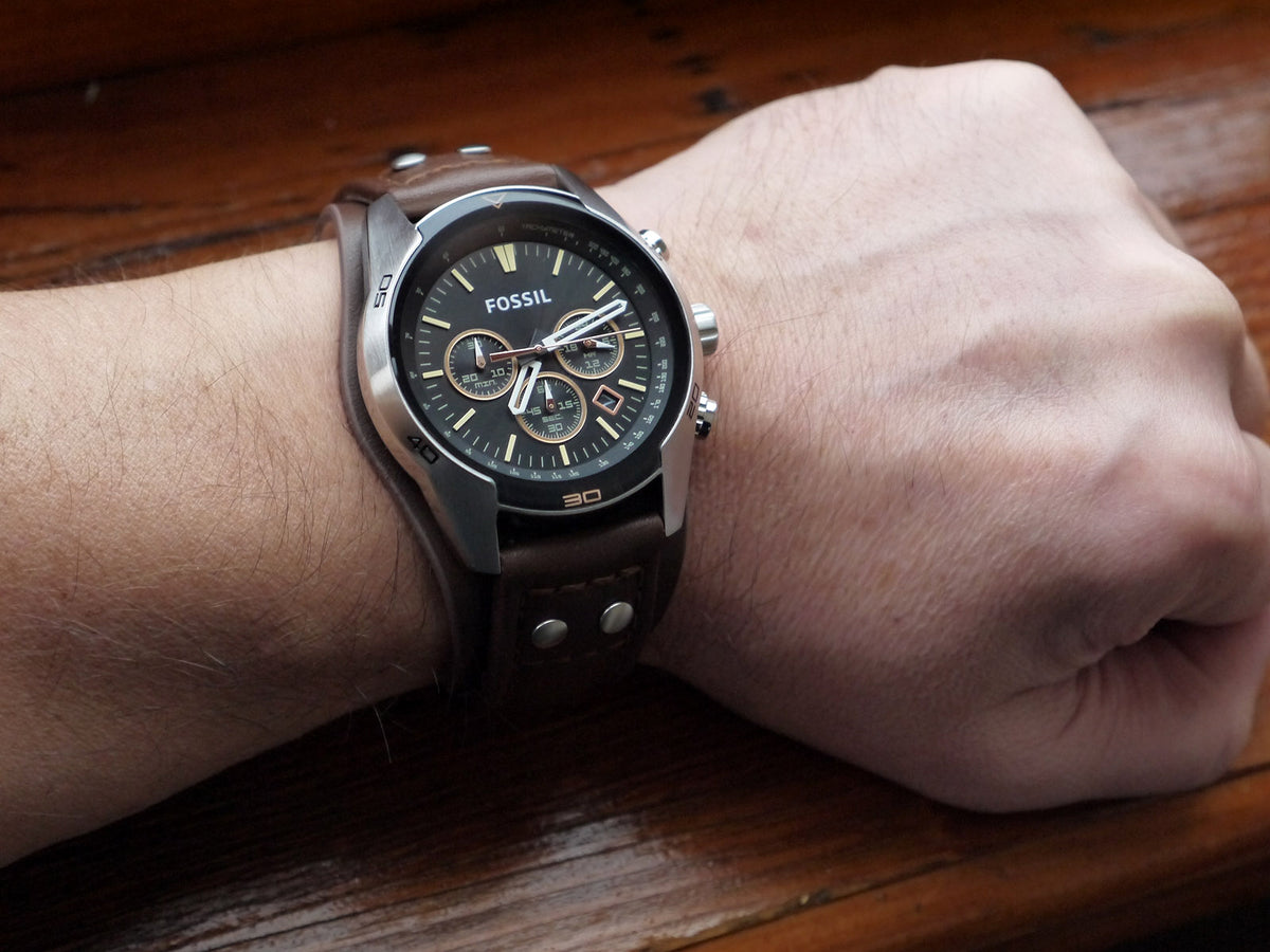 Fs Ch2891 Fossil CH2891 Coachman Black Chronograph Dial Brown Leather Cuff Strap ...