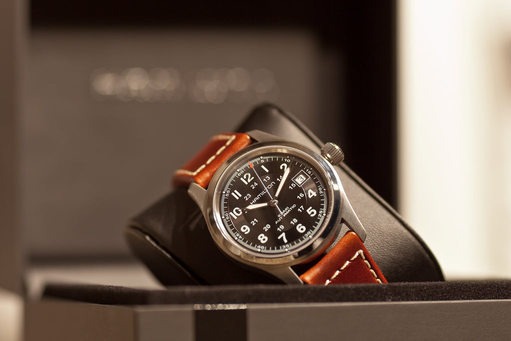 Hamilton H70455533 Hamilton Khaki Field 38mm Automatic Black Dial Brown Strap Men's Watch - mzwatcheslk srilanka