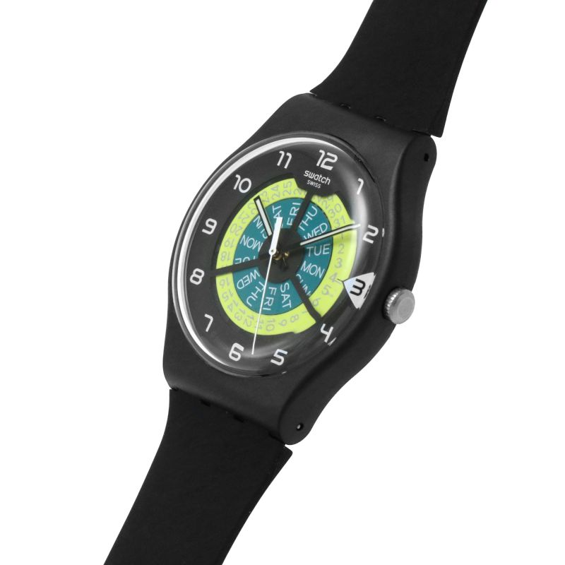 Swatch SUOB732 KEEP TURNING Black Silicone Strap Two Tone Dial Men's Watch - mzwatcheslk srilanka