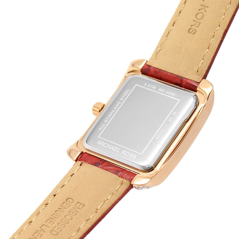 Michael Kors MK4689 Emery White Rectangular Dial Red Leather Strap Women's  Watch