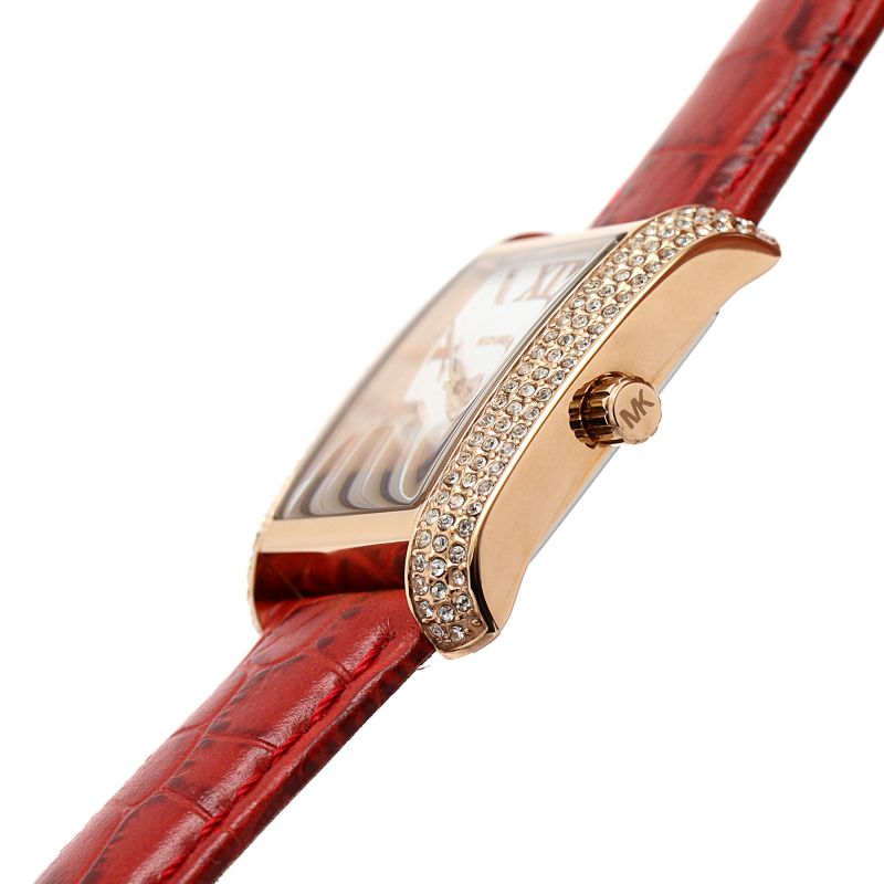 Michael Kors MK4689 Emery White Rectangular Dial Red Leather Strap Women's  Watch